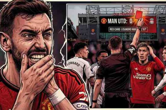 Bruno Fernandes Bites His Tongue After Lisandro Martinez Red Card Leaves Man United in Shambles at Old Trafford